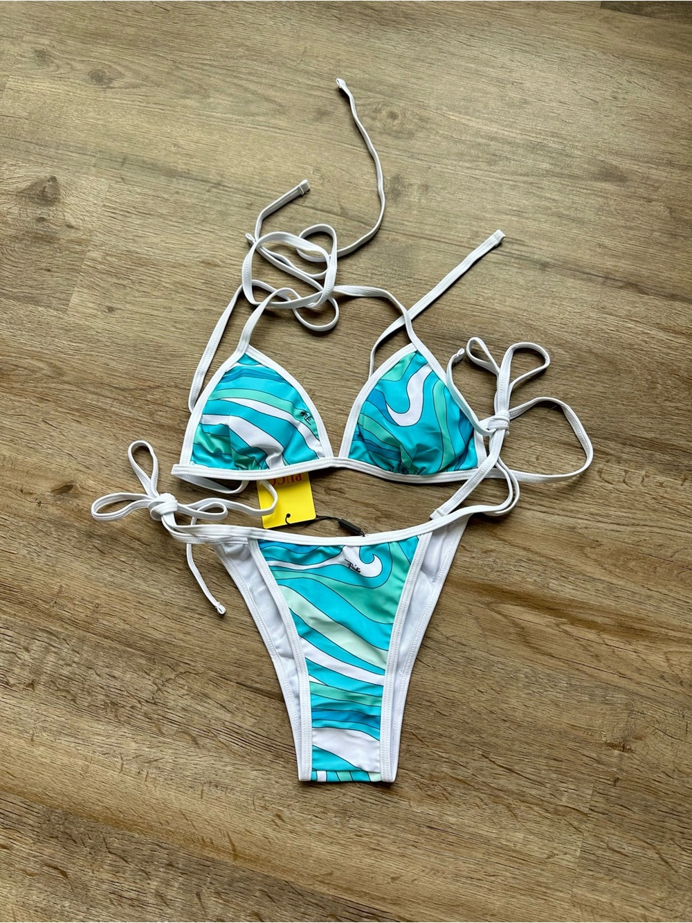 Emilio Pucci Aqua Wave-Print Triangle Bikini